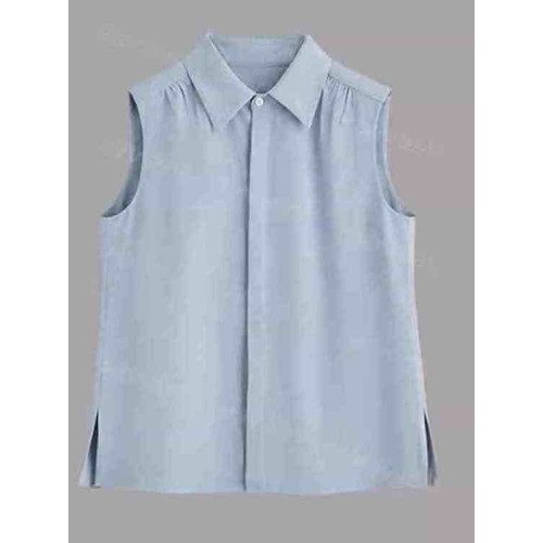 簡約百搭繙領襯衫馬甲背心女裝春季新款寬鬆休閒內搭無袖坎肩外穿