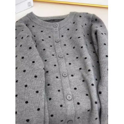 廣州十三行韓貨灰色波點圓領針織開衫女秋冬寬鬆百搭顯瘦毛衣外套