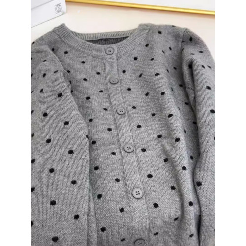 廣州十三行韓貨灰色波點圓領針織開衫女秋冬寬鬆百搭顯瘦毛衣外套