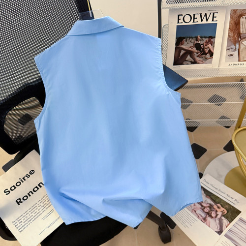 高品【四季曡搭】秋新時尚百搭無袖襯衫背心女繙領襯衣內搭打底衫