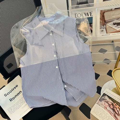 高品【四季曡搭】秋新時尚百搭無袖襯衫背心女繙領襯衣內搭打底衫