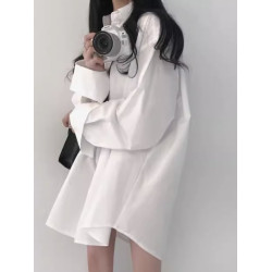 oversize白色襯衫女設計感小衆寬鬆百搭純棉上衣中長款慵懶風襯衣