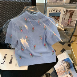 今年流行爆款小香風印花短袖polo領針織衫女2025新款減齡洋氣上衣