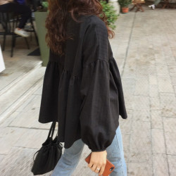 早春秋甜美燈籠8分袖襯衫韓版薄款娃娃衫女寬鬆遮肚短款上衣蓬蓬