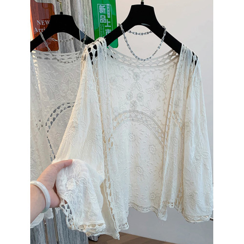 波西米亞白色防曬衣女2025新款夏季大碼胖mm外搭薄款披肩開衫上衣