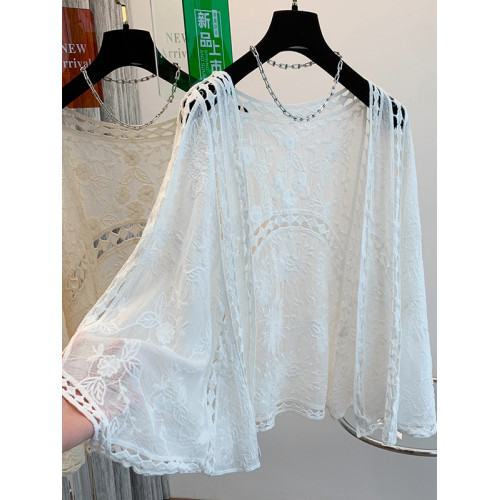 波西米亞白色防曬衣女2025新款夏季大碼胖mm外搭薄款披肩開衫上衣