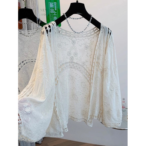 波西米亞白色防曬衣女2025新款夏季大碼胖mm外搭薄款披肩開衫上衣