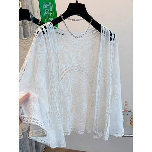 波西米亞白色防曬衣女2025新款夏季大碼胖mm外搭薄款披肩開衫上衣