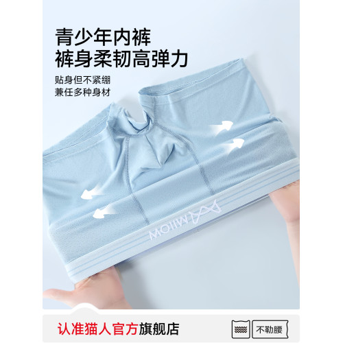 貓人青少年內褲男生冰絲發育期大胖童初中高學生男孩抗菌平角短褲
