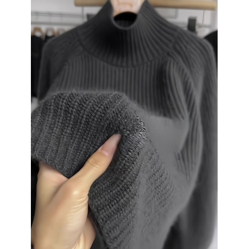 十三行高級歐貨黑灰色半高領毛衣女秋冬加厚慵懶高級感套頭針織衫