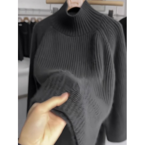 十三行高級歐貨黑灰色半高領毛衣女秋冬加厚慵懶高級感套頭針織衫