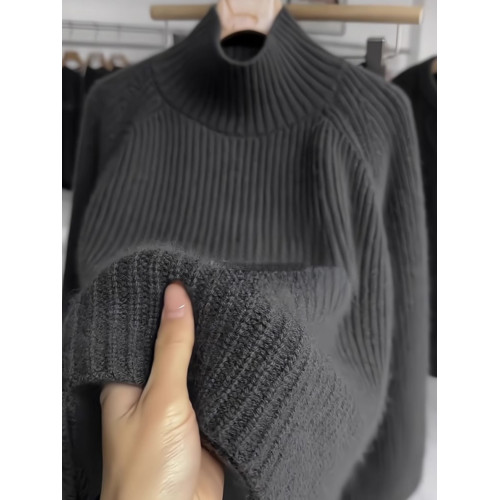 十三行高級歐貨黑灰色半高領毛衣女秋冬加厚慵懶高級感套頭針織衫