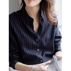 氣質女裝2025年新款秋季時尚法式高級感復古條紋顯瘦輕熟襯衫上衣