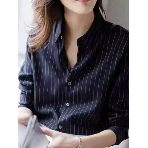 氣質女裝2025年新款秋季時尚法式高級感復古條紋顯瘦輕熟襯衫上衣