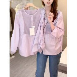 大碼紫色顯白設計感長袖襯衫女春季胖mm寬鬆遮肚顯瘦外穿小衫上衣