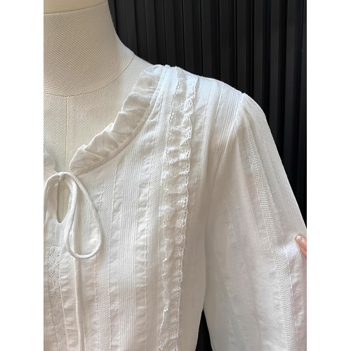 法式花邊領系帶白色襯衫女春秋新款高級感溫柔風氣質別致長袖上衣 法式花邊領系帶白色襯衫女春秋新款高級感溫柔風氣質別致長袖上衣