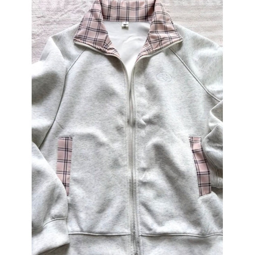 美式復古格子拼接連帽衛衣女春秋加絨寬鬆慵懶風oversize開衫外套 美式復古格子拼接連帽衛衣女春秋加絨寬鬆慵懶風oversize開衫外套