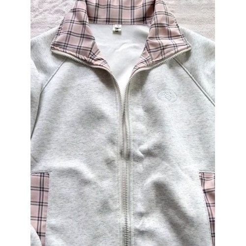 美式復古格子拼接連帽衛衣女春秋加絨寬鬆慵懶風oversize開衫外套 美式復古格子拼接連帽衛衣女春秋加絨寬鬆慵懶風oversize開衫外套