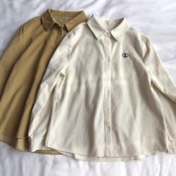 韓版小刺綉燈芯絨正肩長袖襯衫女繙領百搭曡穿襯衣秋小個子外套女