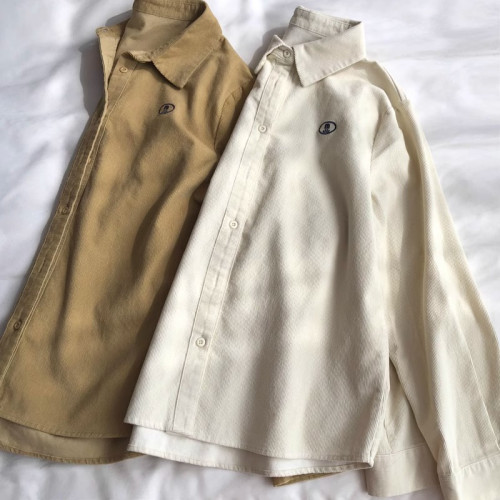 韓版小刺綉燈芯絨正肩長袖襯衫女繙領百搭曡穿襯衣秋小個子外套女