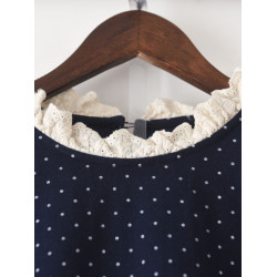 雙層花邊波點碎花上衣186氣質溫柔通勤大方森系寬鬆A字套頭娃娃衫