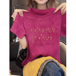 今年新款2026夏季氣質上衣韓版T恤衫燙鑽愛心字母設計感百搭