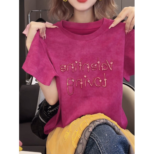 今年新款2026夏季氣質上衣韓版T恤衫燙鑽愛心字母設計感百搭