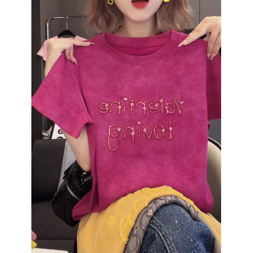 今年新款2026夏季氣質上衣韓版T恤衫燙鑽愛心字母設計感百搭