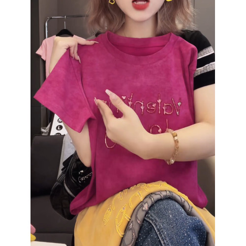 今年新款2026夏季氣質上衣韓版T恤衫燙鑽愛心字母設計感百搭