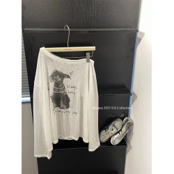 韓國東大門夏季時髦慵懶斜肩長袖t恤女防曬罩衫涼感透氣露肩上衣