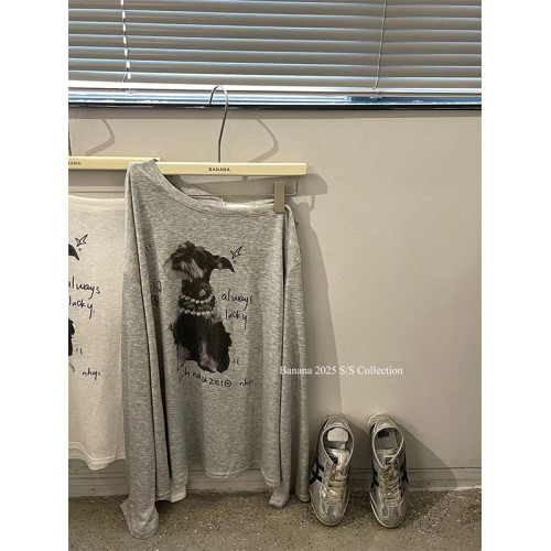 韓國東大門夏季時髦慵懶斜肩長袖t恤女防曬罩衫涼感透氣露肩上衣