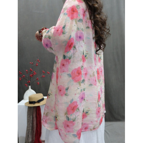 商場折釦店撤櫃棉麻上衣女印花寬鬆輕薄飄逸洋氣個性中長款襯衫裙