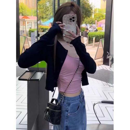 春季韓版氣質百搭顯瘦吊帶背心女設計感小衆別致減齡長袖開衫上衣 春季韓版氣質百搭顯瘦吊帶背心女設計感小衆別致減齡長袖開衫上衣