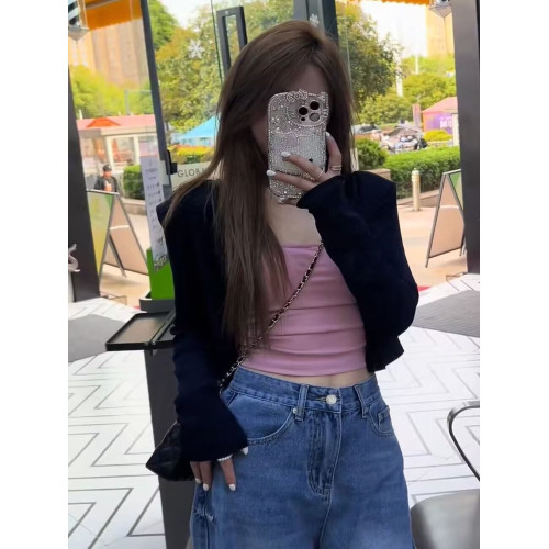 春季韓版氣質百搭顯瘦吊帶背心女設計感小衆別致減齡長袖開衫上衣 春季韓版氣質百搭顯瘦吊帶背心女設計感小衆別致減齡長袖開衫上衣