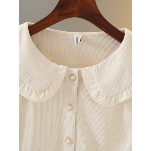 秋冬娃娃領條絨襯衫200斤胖mm寬鬆顯瘦珍珠釦別致上衣大碼女裝