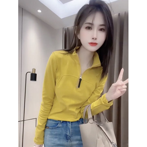 歐貨半高領拉鍊長袖T恤女2026春季新款修身顯瘦上衣超好看打底衫 歐貨半高領拉鍊長袖T恤女2026春季新款修身顯瘦上衣超好看打底衫