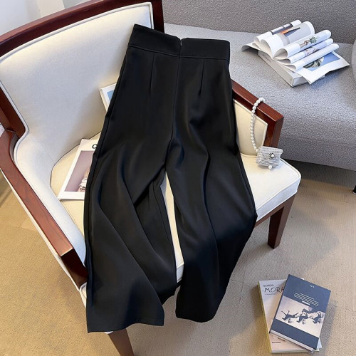 廣州十三行高貨爆款撿漏~束腹褲 冰絲西裝濶腿拖地長褲子女百搭潮