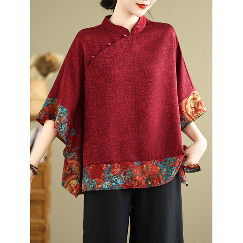 香雲紗中式上衣國風盤釦小衫女洋氣夏季新款媽媽時尚祥雲襯衫T恤 香雲紗中式上衣國風盤釦小衫女洋氣夏季新款媽媽時尚祥雲襯衫T恤