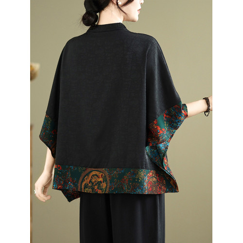 香雲紗中式上衣國風盤釦小衫女洋氣夏季新款媽媽時尚祥雲襯衫T恤 香雲紗中式上衣國風盤釦小衫女洋氣夏季新款媽媽時尚祥雲襯衫T恤