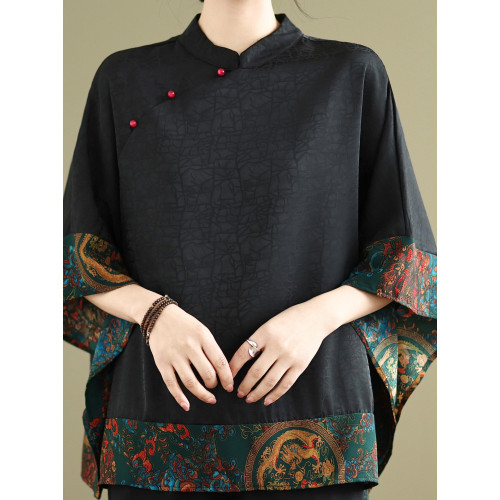 香雲紗中式上衣國風盤釦小衫女洋氣夏季新款媽媽時尚祥雲襯衫T恤 香雲紗中式上衣國風盤釦小衫女洋氣夏季新款媽媽時尚祥雲襯衫T恤