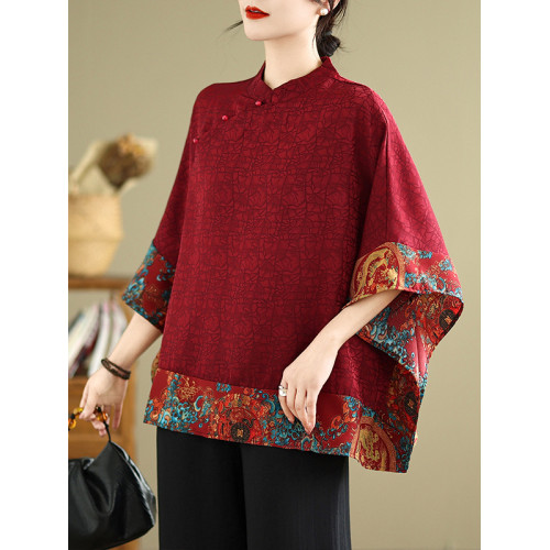 香雲紗中式上衣國風盤釦小衫女洋氣夏季新款媽媽時尚祥雲襯衫T恤 香雲紗中式上衣國風盤釦小衫女洋氣夏季新款媽媽時尚祥雲襯衫T恤