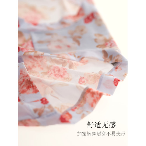 彩田冰絲內褲女奢華莫蘭迪印花牛奶絲石墨烯抗菌棉襠大碼包臀短褲