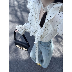 法式荷葉邊波點雪紡襯衫女春秋2026新款高級感獨特別致長袖上衣