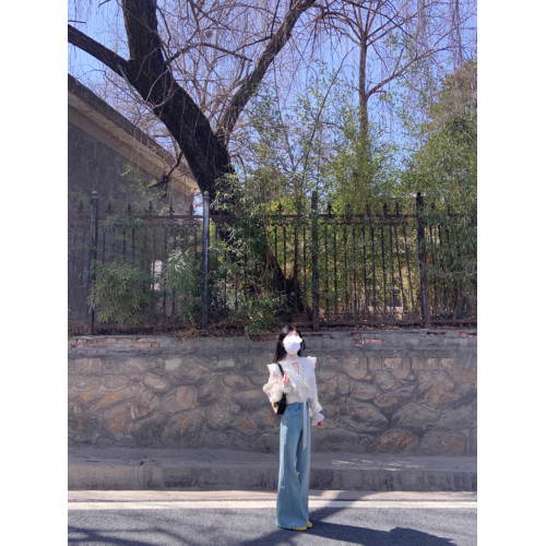 法式荷葉邊波點雪紡襯衫女春秋2026新款高級感獨特別致長袖上衣