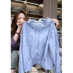 夏季新款女士洋氣紫色防曬衣寬鬆薄款連帽休閒防曬服沖鋒上衣外套