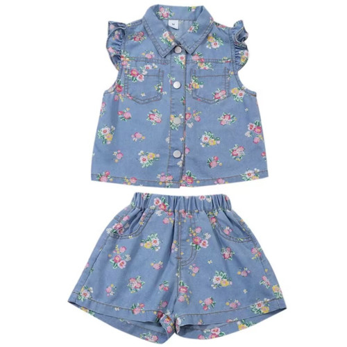 女小童夏季洋氣時髦牛仔套裝2025新款女寶寶短褲夏裝薄款兩件套潮