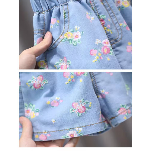 女小童夏季洋氣時髦牛仔套裝2025新款女寶寶短褲夏裝薄款兩件套潮