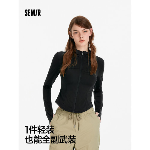 防曬外套|森馬夾克女夏季短款涼感立領正肩分割純色戶外顯瘦上衣