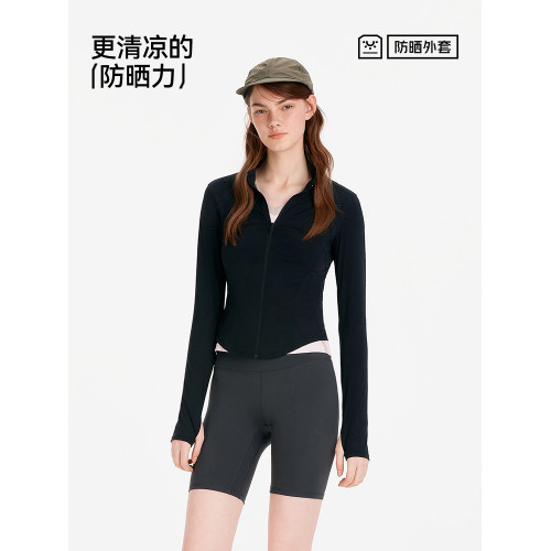 防曬外套|森馬夾克女夏季短款涼感立領正肩分割純色戶外顯瘦上衣