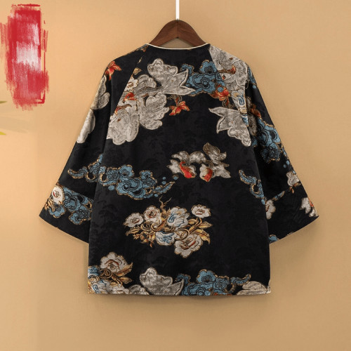 夏季2025新款上衣小衫新中式女國風重工薄款圓領提花寬鬆人絲襯衫